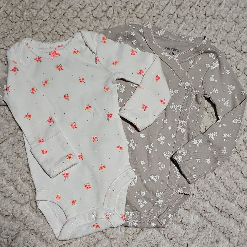 Carter's Floral Baby Bodysuit Pair - Cream and Gray